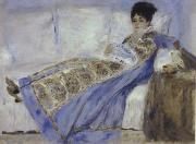 Madame Monet Reclining on a Sofa Reading Le Figaro Pierre Renoir